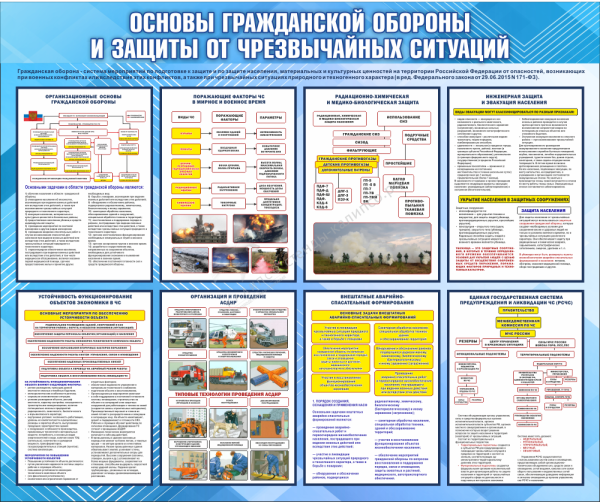 Стенд "ОСНОВЫ ГРАЖДАНСКОЙ ОБОРОНЫ И ЗАЩИТЫ ОТ ЧРЕЗВЫЧАЙНЫХ СИТУАЦИЙ" 1,2х1