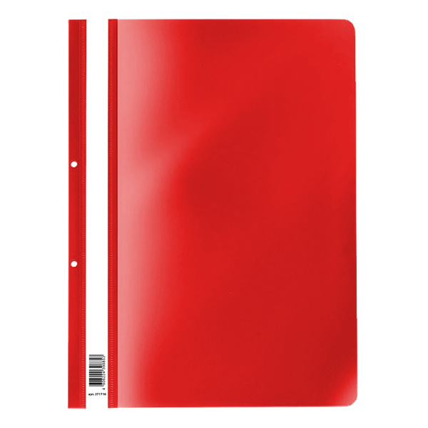 Папка-скоросшиватель пластик. с перфорацией STAFF, А4, 100/120 мкм, красный