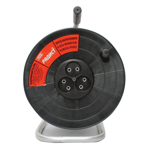 Удлинитель на катушке РАДИСТ РК16 3 розетки без заземления, 30м, 2х0,75мм, 1300Вт, черный