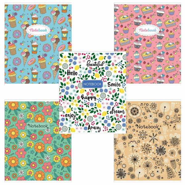 Тетрадь 48л. клетка HATBER-ECO скоба, офсет №2, обложка мелов. бумага, Паттерн, 48Т5D1