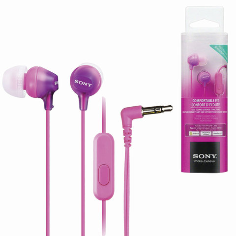 Наушники с микрофоном (гарнитура) SONY MDR-EX15AP, проводные, 1,2 м, вкладыши, стерео, фиолетовые, M