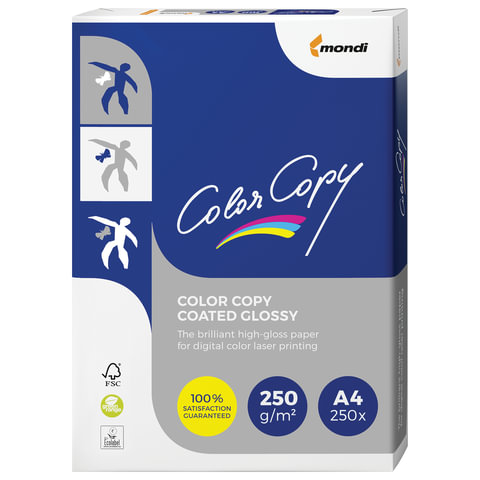 Бумага COLOR COPY GLOSSY белая мел глянцевая А4, 250г/м, 250л., А++, Австрия, 138% (CIE), ш/к 26129