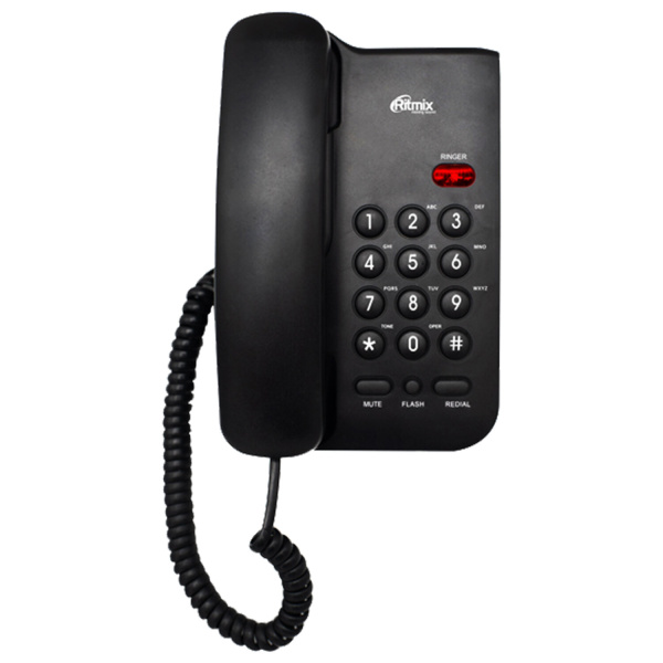 Телефон RITMIX RT-311 black, световая индикация звонка, тональный/импульсный режим, повтор, черный,  Телефон RITMIX RT-311 black, световая индикация звонка, тональный/импульсный режим, повтор, черный,