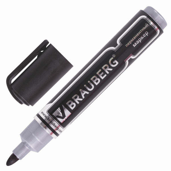 Маркер перманентный (нестираемый) BRAUBERG "Neo", круглый наконечник 5мм, черный, 150480