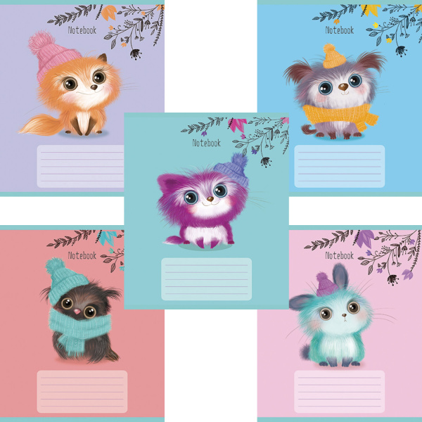 Тетрадь 12л. ПЗБМ клетка, фольга, Шмяк! (5 видов), 017996