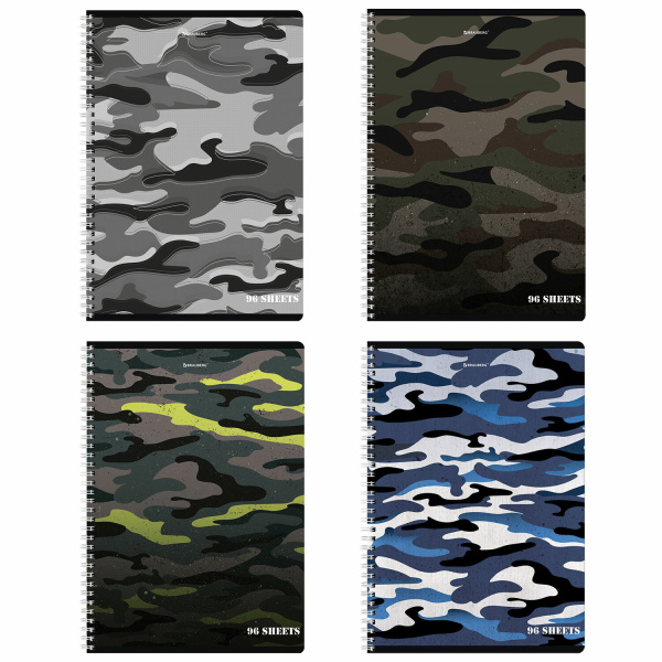 Тетрадь А4 96л. клетка на спирали BRAUBERG, офсет, обложка картон, Military