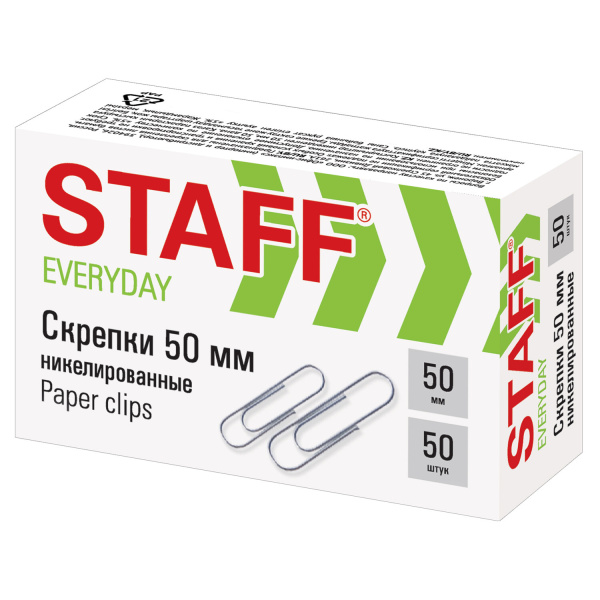 Скрепки STAFF 50 мм, никелированные, 50 шт., в картонной коробке, 226759 Скрепки STAFF 50 мм, никелированные, 50 шт., в картонной коробке, 226759