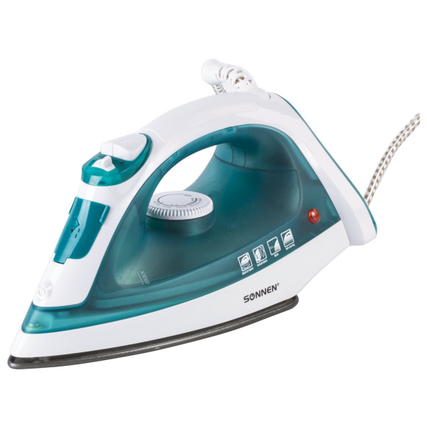 Утюг SONNEN SI-227, 2000Вт, антипригарное покрытие, бирюзовый/белый, 453505