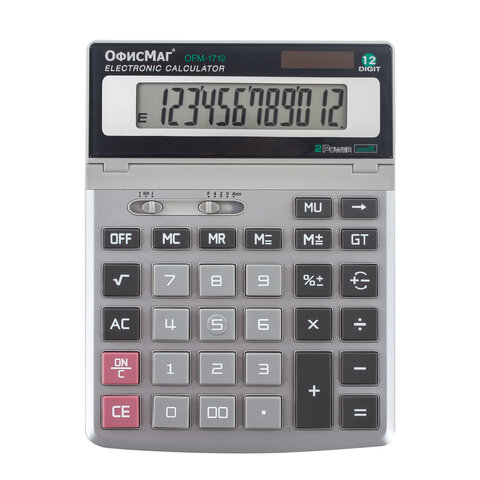 Калькулятор ОФИСМАГ настольный металлический OFM-1712, 12 разрядов, двойное питание, 200х152мм Калькулятор ОФИСМАГ настольный металлический OFM-1712, 12 разрядов, двойное питание, 200х152мм