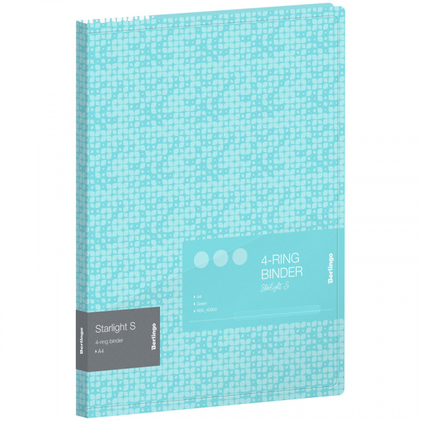 Папка на 4 кольц Berlingo "Starlight S" 24мм, 600мкм зел, с внутр. карманом, с рис RB4_4D902