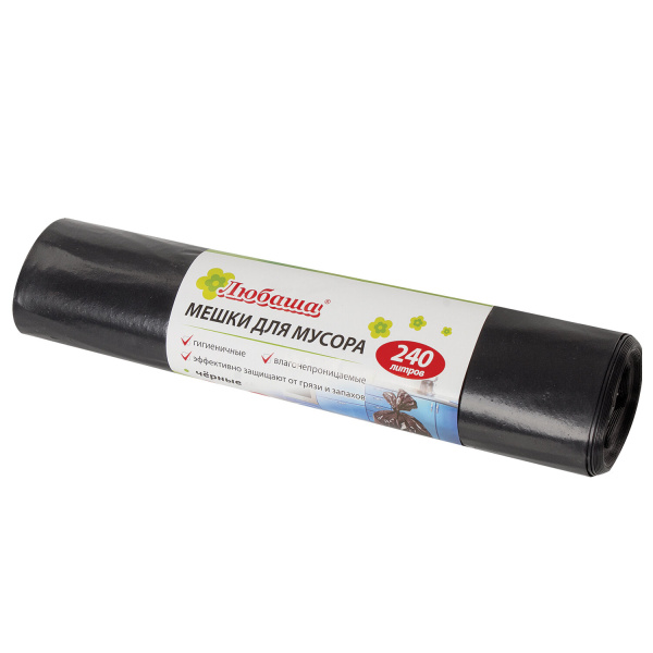 Мешки д/мусора 240л ЛЮБАША в рулоне 5 шт., ПВД, 30 мкм, 90х130 см (±5%), черные