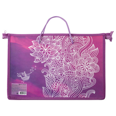 Папка на молнии с ручками BRAUBERG, А4, пластик, для девочек, "Маджента", 227114