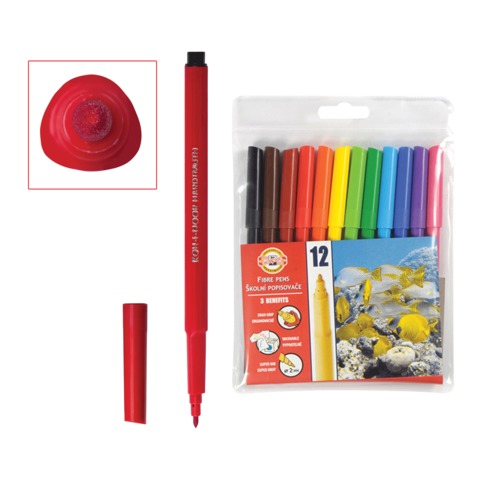 Фломастеры KOH-I-NOOR "Рыбки", 12 цв., смываемые, трехгранные, пласт.упак, европодвес,771002AB01TERU