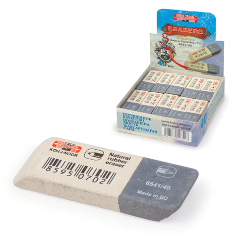 Резинка стирательная KOH-I-NOOR прямоугольная, скошенные углы, 57x19,5x8 мм, двухцветная, картонный 
