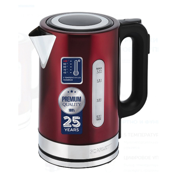 Чайник SCARLETT SC-EK21S78, 1,7 л, 2200 Вт, закрытый нагревательный элемент, ТЕРМОРЕГУЛЯТОР, сталь Чайник SCARLETT SC-EK21S78, 1,7 л, 2200 Вт, закрытый нагревательный элемент, ТЕРМОРЕГУЛЯТОР, сталь