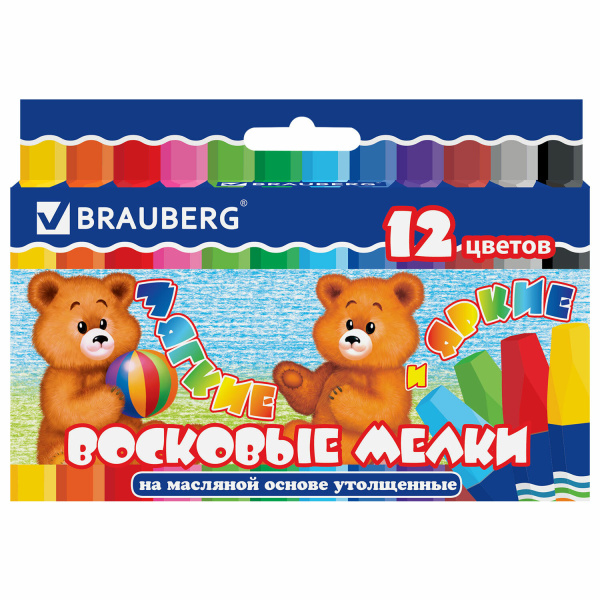 Восковые карандаши  ПИФАГОР 12 цв., на масляной основе, яркие цвета, 222970