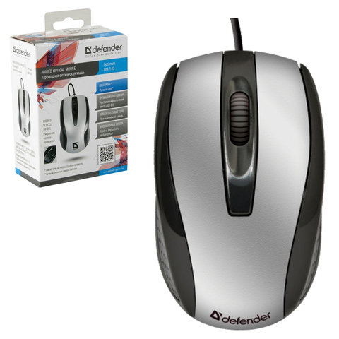 Мышь проводная оптическая DEFENDER Optimum MM-140, USB, 2кнопки+1колесо-кнопка, черный/серебр, 52140