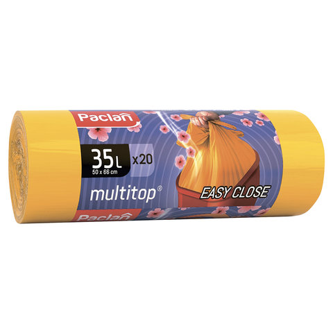Мешки д/мусора 35л с ушками PACLAN "Multitop Aroma" в рулоне 20шт., ПВД, 15 мкм, 66х50 см, желтые