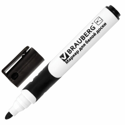 Маркер для доски BRAUBERG "SOFT", резиновая вставка, круглый наконечник 5 мм, черный