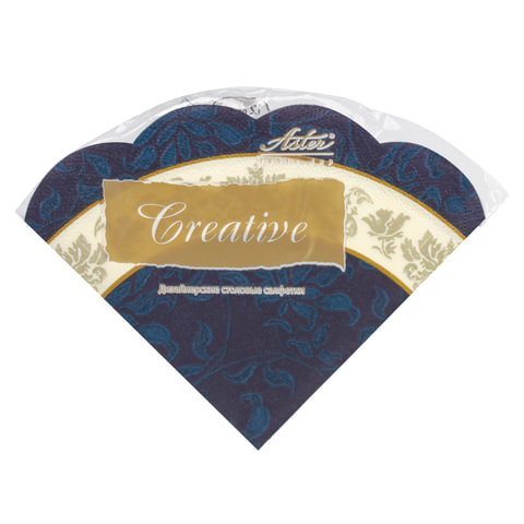 Салфетки бумажные круглые, 12 шт., диаметр 32 см, 3-х слойные, ASTER "Creative round", синие с каймо