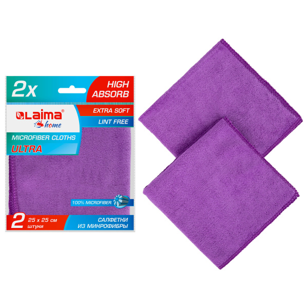 Салфетка из микрофибры "MULTI FIBER ULTRA" плотная, КОМПЛЕКТ 2 шт., 25х25 см, супер текстура, LAIMA,