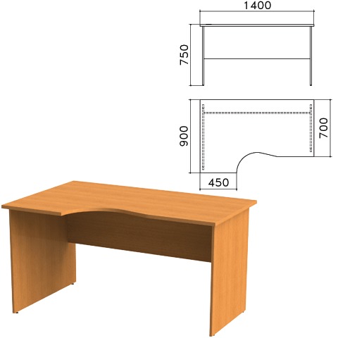 Стол письменный эргономичный "Фея", 1400х900х750 мм, левый, цвет орех милан, (СФ07.5+40-801кор)