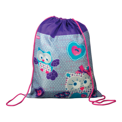 Сумка для обуви ПИФАГОР для начальной школы, девочка, Сова, фиолетовая, 42*34 см, 226631