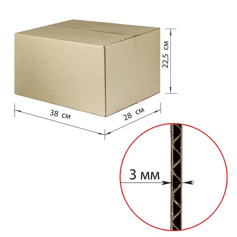 Гофроящик (в22,5*ш38*г28, см), марка Т22, профиль В, 440055