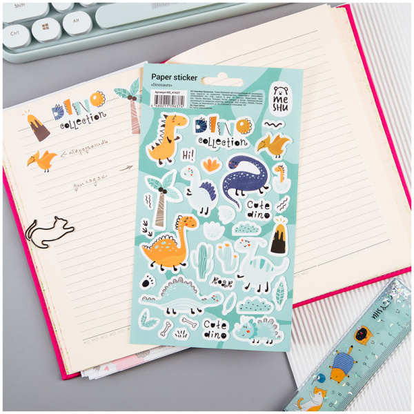 Наклейки бумажные MESHU "Dinosaurs", 12*21см, 36 наклеек, европодвес MS_41637