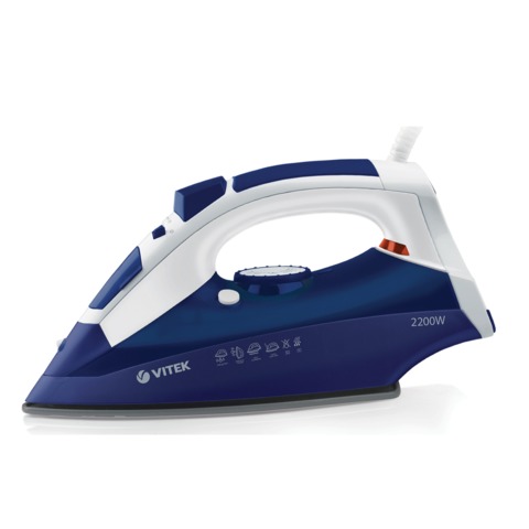 Утюг VITEK VT-1245P, 2400Вт,терморегулятор, керам.поверхн.,автоотключение,паровой удар,белый с синим