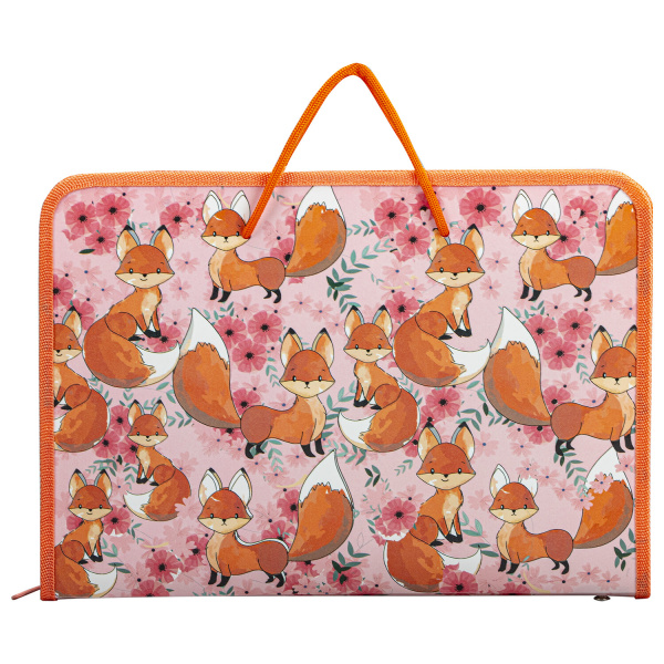 Папка для труда на молнии с ручками ПИФАГОР А4, 1 отд., пластик, органайзер, Foxes, 270876