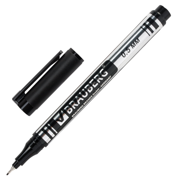 Маркер перманентный (нестираемый) BRAUBERG "Jet" супертонкий метал. наконечник 0,5мм, черный, 150507