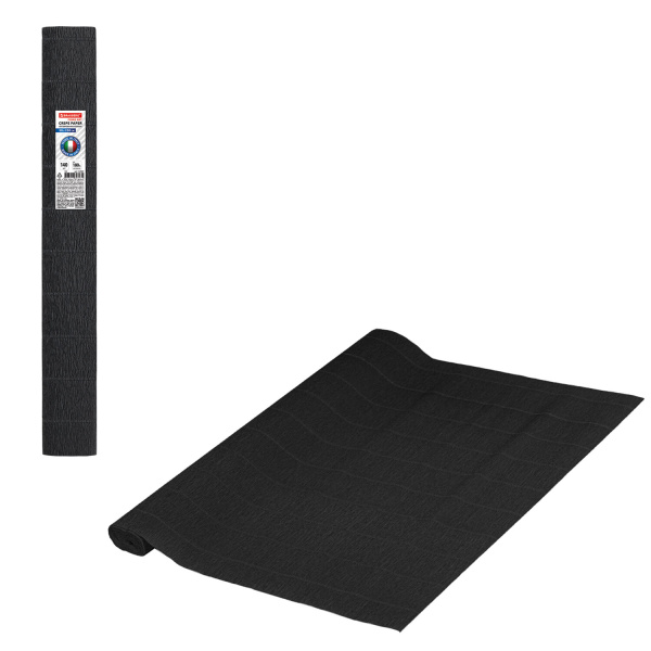 Бумага гофрированная/креповая (ИТАЛИЯ) 140 г/м2, 50х250см, черная (902), BRAUBERG FIORE, 112597