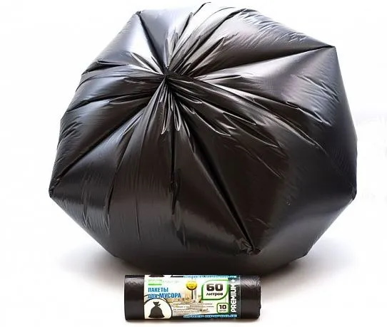Мешки д/мусора 60л "PREMIUM+" в рулоне 10шт., ПСД 20 мкм, размер 60х70 см, черные