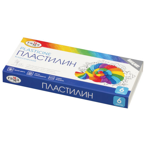 Пластилин Гамма "Мультики", 06 цветов, 120г, со стеком, картон. упак.