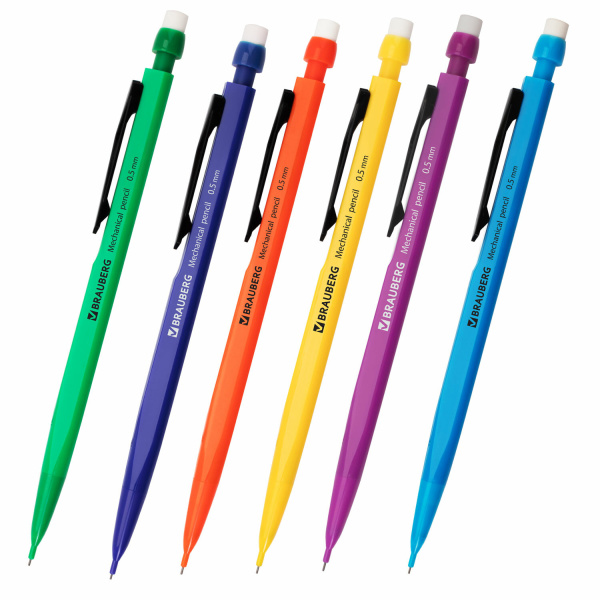 Карандаш мех. BRAUBERG корпус ассорти, рез. держ., 0,5мм, 180398