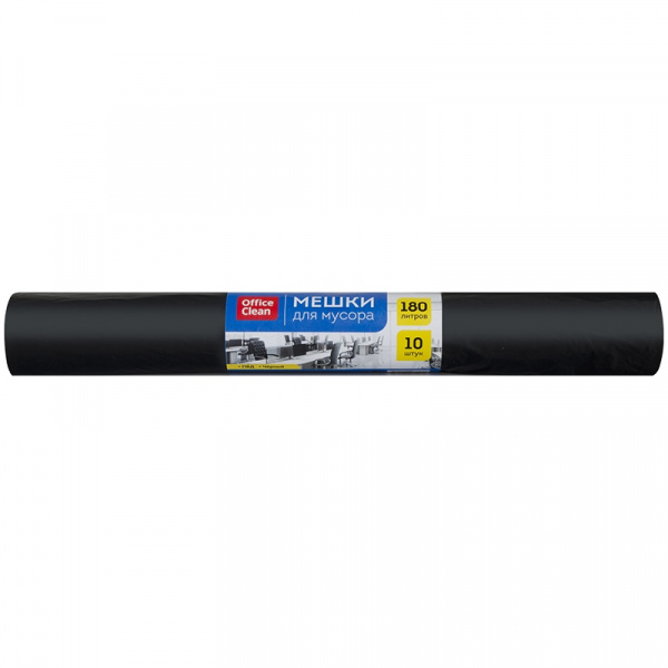 Мешки д/мусора 180л OfficeClean в рулоне 10шт., ПВД 30мкм, 88*106см, черные