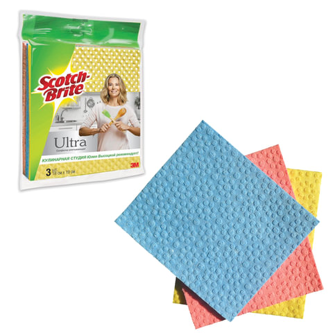 Салфетки универсальные SCOTCH-BRITE, компл 3 шт., "Плюс", целлюлоза, впитывающие, 18х20 см, SC-PLUS