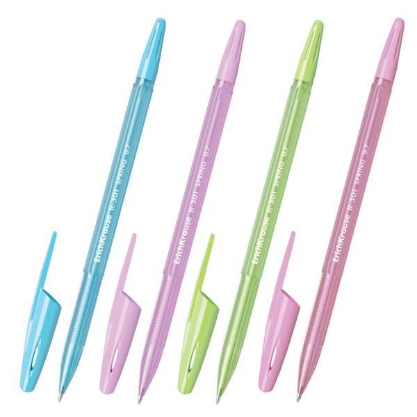 Ручка шариковая ERICH KRAUSE "R-301 SPRING", корпус тонир. ассорти, толщ. письма 1мм, 31059, синяя