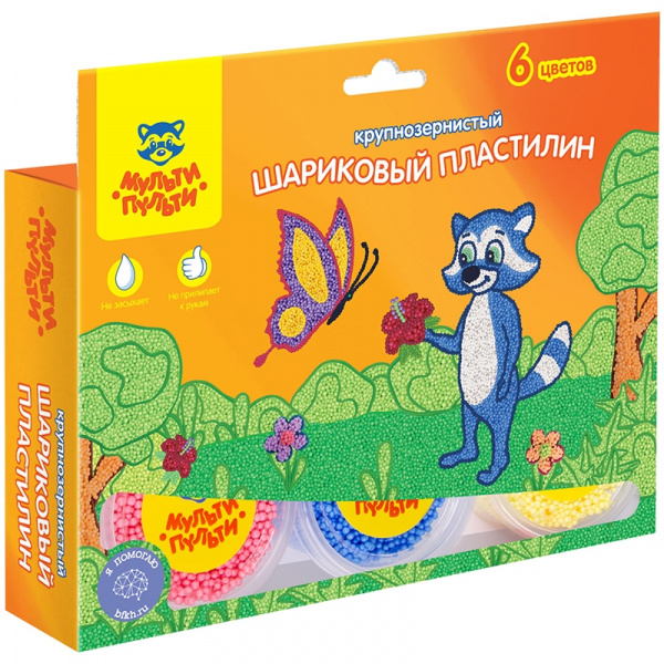 Пластилин шариковый Мульти-Пульти "Енот в Перу", 06 цв., крупнозерн., незастывающий, европодвес
