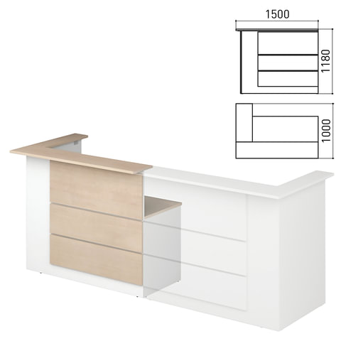Стойка ресепшн "Профит", 1500х1000х1180 мм, угол правый, дуб шамони/белый (КОМПЛЕКТ)