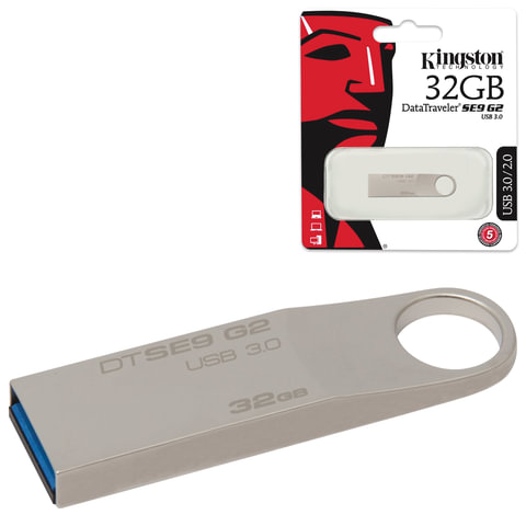 Флэш-диск KINGSTON 32Gb DataTraveler SE9 G2 USB 3.0, скорость чтения/записи - 100/15 Мб/сек