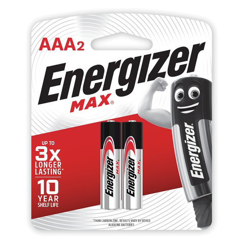 Батарейки ENERGIZER MAX ААА LR03, КОМПЛЕКТ 2шт., АЛКАЛИН, 1.5B, (работают до 10 раз дольше)