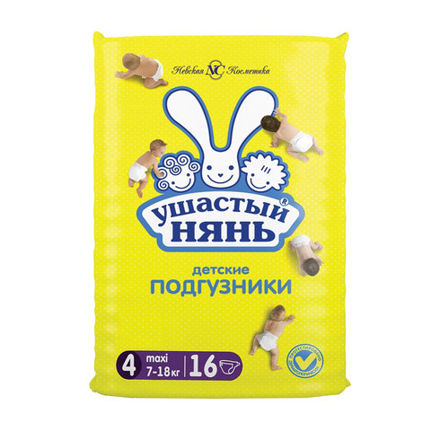 Подгузники УШАСТЫЙ НЯНЬ, размер 4 (7-18кг), 16шт, ш/к 14719