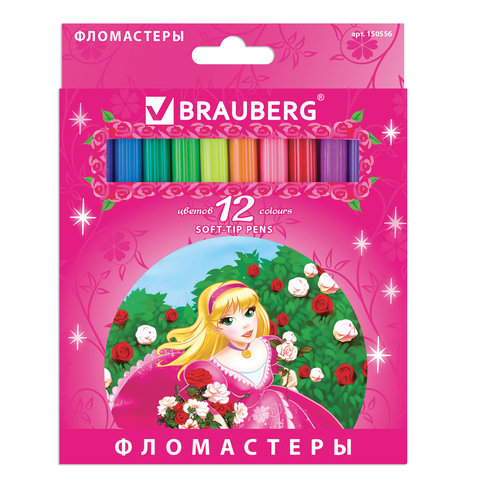 Фломастеры BRAUBERG 12 цв., вент.колп, карт.упак., увелич. срок службы, изображ. принцессы, 150556 Фломастеры BRAUBERG 12 цв., вент.колп, карт.упак., увелич. срок службы, изображ. принцессы, 150556