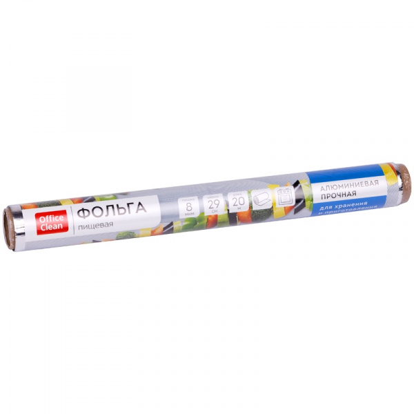 Фольга пищевая OfficeClean, прочная, 29см*20м, 8мкм, в рулоне