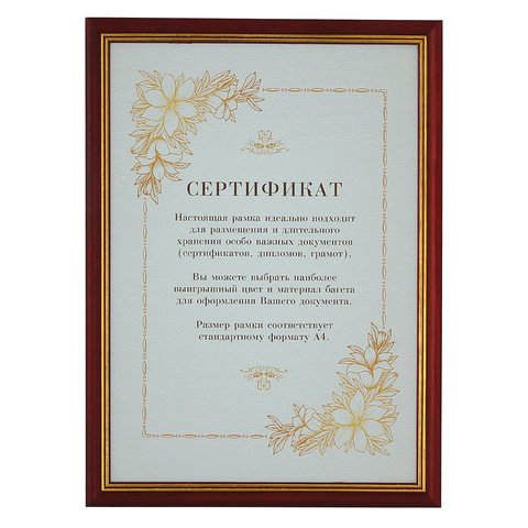 Рамка 21х30см дерево, багет 16 мм, вишня с позолотой, стекло, 504110-А4 