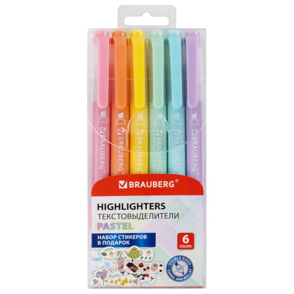 Набор текстовыделителей двусторонних 6 ПАСТЕЛЬНЫХ ЦВЕТОВ, BRAUBERG "TWIN PASTEL", линия 1-5 мм, 1525