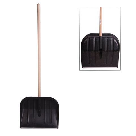 Лопата снегоуборочная пластиковая 46х40см, высота 130см, с алюмин. наконечником, деревянный черенок