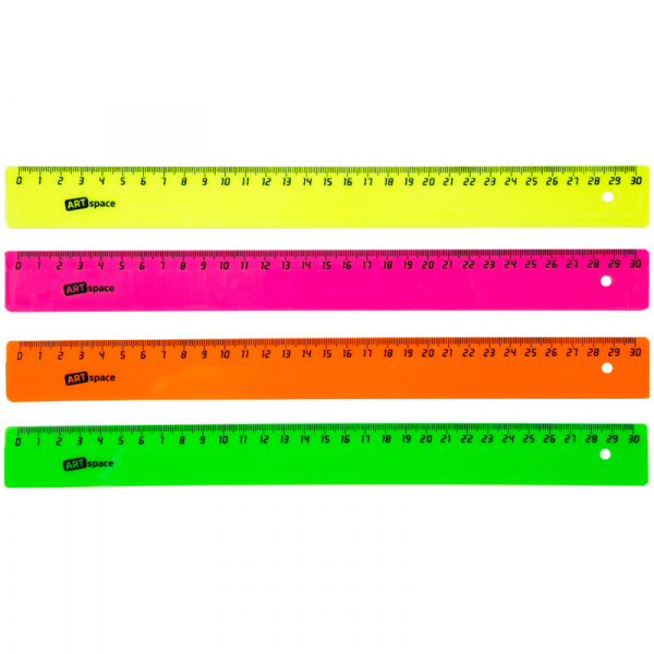 Линейка 30см ArtSpace, флуоресцентная, ассорти